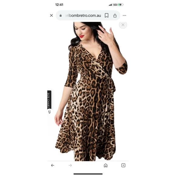 Unique Vintage Kelsie Cheetah Print Full Wrap Midi Dress Fall Sz 3X 20‎ - Picture 3 of 9